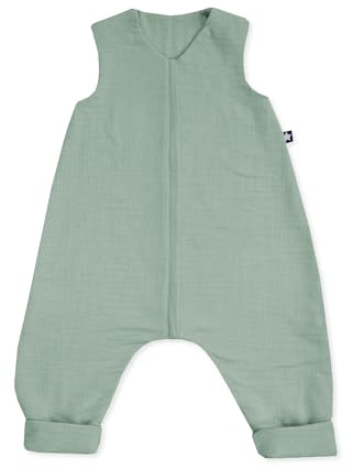Julius Zöllner Schlafoverall Jumper Musselin 0,5 TOG Gr. 104 | 100% Baumwollmusselin | Oeko-TEX Standard 100 | grün