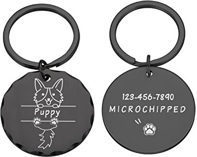 New Cat Dog ID Tag Custom Engraving Personalized Puppy Collar Pet Charm Name Pendant Necklace Collar Dogs DIY Accessory,Schwarz,30 X 30 Mm
