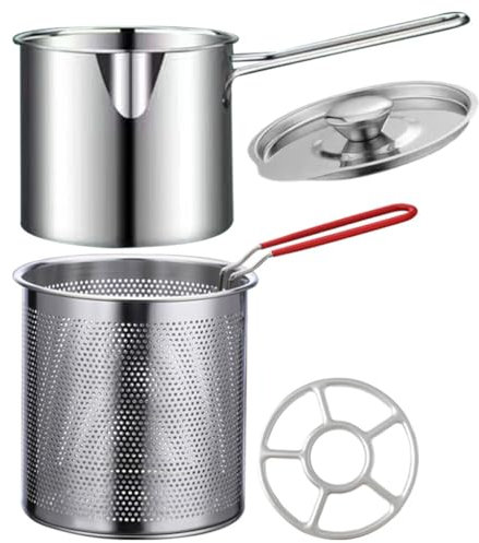 UPKOCH 1 Set Friteuse En Acier Inoxydable Friteuse Marmite Pour La Maison Plaque Chauffante Portable Tempura Pot Français Frites Panier Cuisinière