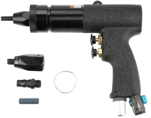 Pneumatic Riveting Gun Air Rivnut Setting Gun Pull Nut Automatic Self-locking Air Riveter Nut Rivet Tool Kit Gun for Metal Plate Pipe (M8/M10 KP-740A)