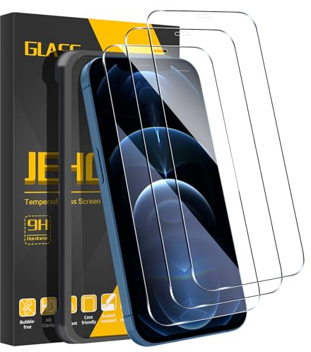 JEHOO 3 Stück, Panzer Schutz Glas für iPhone 12 Pro Max 6,7 Zoll, Schutzfolie mit Positionierhilfe, Gehärtetes Glas Displayschutz, 9H Härte, Anti-Kratzen, Anti-Bläschen, HD Displayschutz Folie