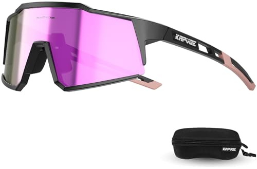 KAPVOE Polarizzati Occhiali Da Ciclismo UV400 Protezione TR90 Sportivi Occhiali Da Sole Donna Uomo Corsa MTB Bicicletta Bici Guida Pesca Golf Running Sport Glasses Bicicletta Viola Nero 17