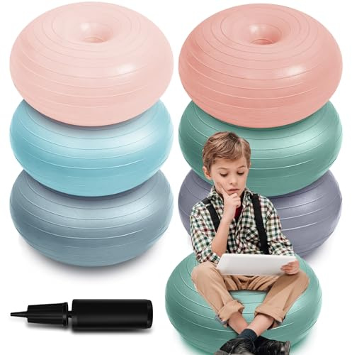 Lewtemi 6 Pcs Flexible Seating for Classroom Elementary 20 Inch Yoga Ball Chairs Large Inflatable Donut Exercise Ball Chair Stability Balance Trainer with Inflator for Kids Student(Morandi Color)