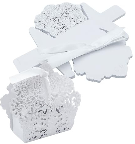 ONEBO 25 Stück Süßigkeit Kästen,Weihnachten Geschenkboxen,Confetti Geschenkbox,Gastgeschenke Hochzeit Süßigkeiten Kasten,für Hochzeit Geburtstag Weihnachten(Weiß)