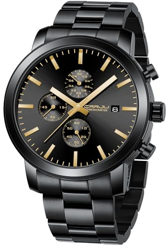 CRRJU Uhr Herren Chronographen Schwarz EdelstahlBand Analog Armbanduhr | Wasserdicht Business Herrenuhr, Männer Datum Stoppuhr, Minimalistische Quarzuhren