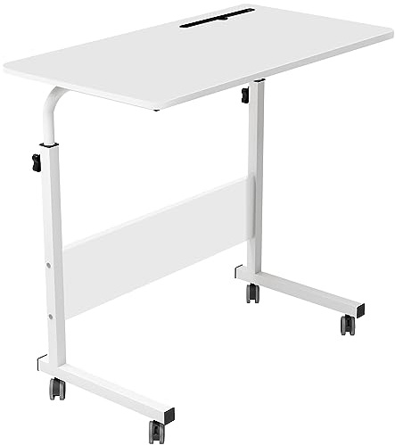 SogesPower Höhenverstellbarer Laptop-Tisch mit Rollen, Beistelltisch für Sofa oder Bett, Mobiler Rolltisch mit integriertem Tablet-/Handyhalter, Vielseitiger Betttisch für Zuhause 80 x 40 cm