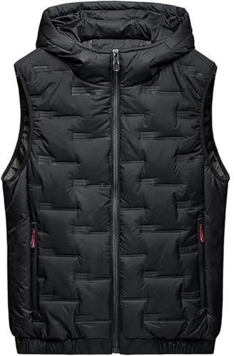 ZDJSWJ Hommes à capuche manteau gilet extérieur matelassé hiver sans manches veste grand khmer coupe - vent gilet (Noir,M)