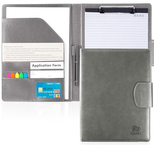 Pochette porte-bloc A4 en cuir organisateur de portefeuille avec fermeture magnétique papier et stylo dossier de conférence avec poches multiples agenda cadeau gris