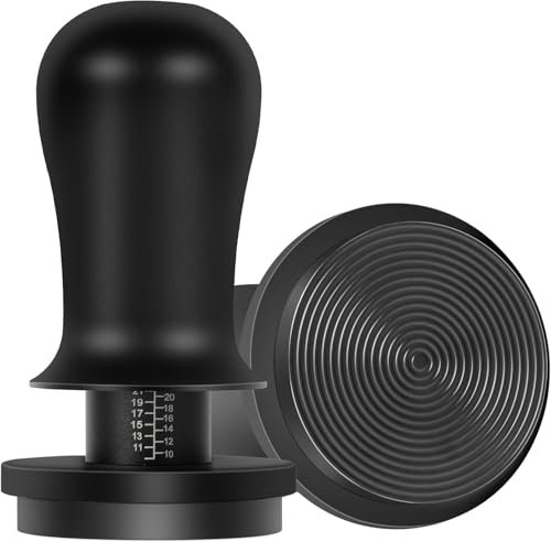 PUSEE 58.5mm Espresso Coffee Tamper with Double Spring Calibrated, Handle Tamper 30lbs Pressure with Titanium Coating Stainless Steel Ripple for Espresso Machine Accessories 58.5mm Tamper, Black
