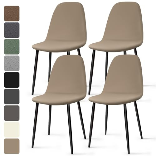Stolsöverdrag 4 Stycken Stretch Spandex Matstolsöverdrag Skal Matstolsskydd Modern Matstolar Överdrag Avtagbart Tvättbart Stolsskydd för Matsal Kök Hotell Bankett (Khaki, 4 Stycken)-KC