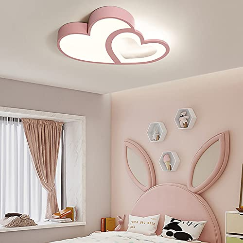 JDBDU LED Cartoon Deckenleuchte, Moderne Kinder Schlafzimmer Deckenleuchte mit Fernbedienung, Jungen Mädchen Schlafzimmer Acryl Dimmable Kinderzimmerlampe Herz Deckenleuchte (Rosa)