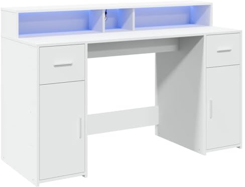 vidaXL Bureau avec lumières LED Blanc 140x55x91 cm Bois d'ingénierie