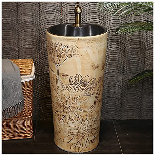 SnamicE Traditionelles Keramikwaschbecken für Badezimmer mit vollem Sockel und einem Hahnloch. Luxuriöses Waschbecken, leicht zu reinigende, bodenstehende Waschtischeinheit, WL,W-L