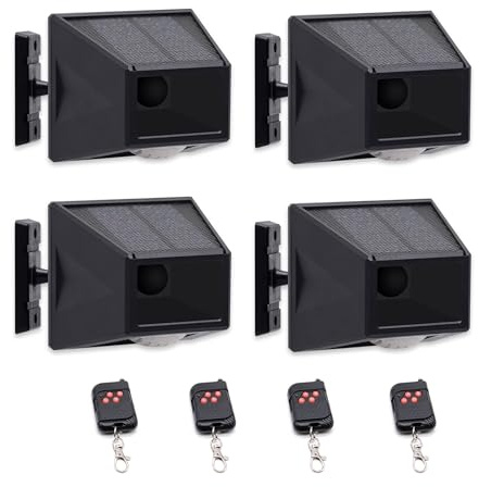 ThreeH 2Pcs Alarme Solaire d'Extérieur Détecteur de Mouvement Rotation Libre IP65 Etanche 129dB Lampe Sirène Forte 4 Modes de Fonctionnement Lumière Stroboscopique avec Télécommande