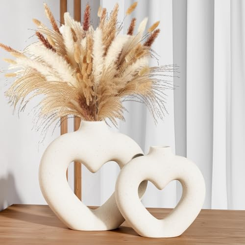 Zormon Weiße Vasen zur Dekoration, herzförmiges Keramikvasen-Set (2 Stück), nordische herzförmige Vasen, minimalistische dekorative Vase als für Hochzeiten, Esszimmer, Wohnzimmer, Büro,Hausdekoration