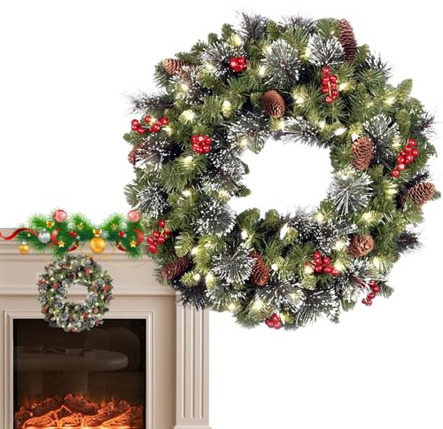 40x40cm Künstlicher - Künstliche Tannennadelkranz, Türkranz Weihnachten, Weihnachtskranz Dekoration, Weihnachtskranz Adventskranz, Tannenzapfen Rotbeer Cluster Weihnachtskranz
