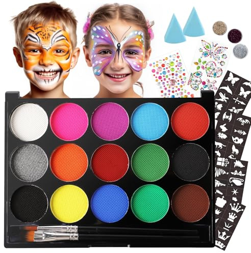 Kinderschminke Set 15 Farben Kinderschminke Fasching Karneval Schminke für Kinder Wasserbasis Faschingsschminke Face Paint Gesichtsfarben Körperfarbe für Halloween Karneval Fasching