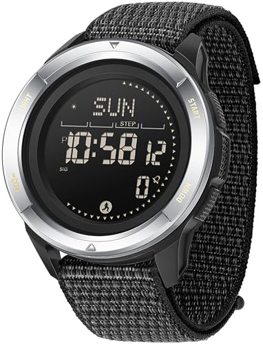 findtime Kompass Digitale Militär Uhr für Herren Damen Gummi Armbanduhren mit Metronom Schrittzähler Duale Zeitzone Timer Stoppuhr 5ATM wasserdichte Digitaluhren