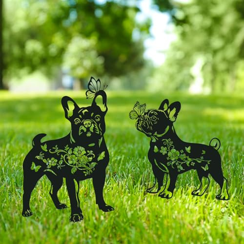 Rngmsi French Bulldog Garden Stakes Gifts Decorations French Bulldog Metal Silhouette Statues Garden Decor for Lawn Ornaments and Yard Art Supplies, Dog Gifts for Women Men Dog Lovers