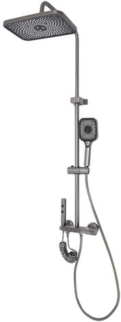 Thermostat Duschsystem aus Edelstahl, Regendusche Duschset mit Mischbatterie Duscharmatur Duschgarnitur Höhenverstellbar 65-105cm Kopfbrause 29 * 19cm Grau