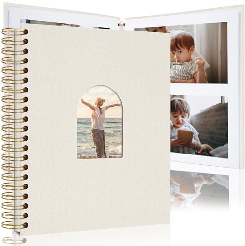 Vienrose Album Fotografico Fai Fa Te con Finestra Ad Arco in Lino, 20 x 28 cm 40 Pagine Vuote, Scrapbook Fotografici Per Matrimoni, Bambino, Beige