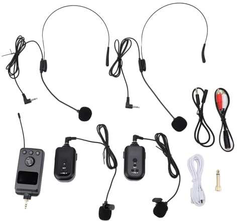 Qukaim Wirel Tour Guide Sistema di Trasmissione Vocale, Microfono Lavalier Portatile con Marsupio, Cuffie per Guide Turistiche, Include Ricevitore e Trasmettitore