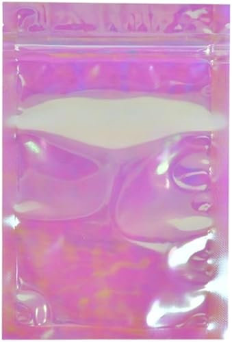 Påsar med blixtlås, 100 st Platt folie blixtlåspåsar Badsalt Kosmetikpåse Rosa Klar Mini Tjock Mylar Återförslutningsbara påsar Ziplock(12x18cm)