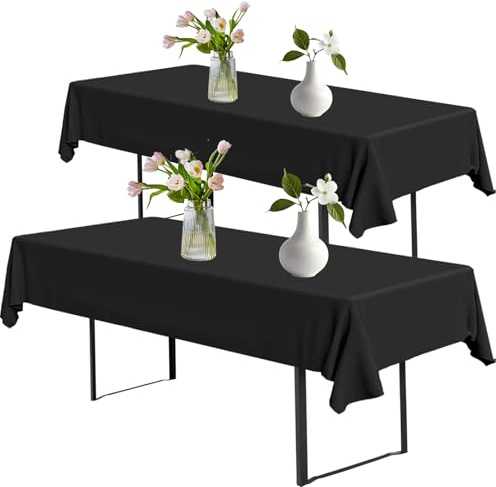 2 Stück Biertisch Tischdecken 100x250 cm, Abwaschbar und Wasserdicht, Wetterfeste Outdoor Tischdecke für Geburtstag, Partys, Wohnzimmer, Esszimmer, Rechteckige Bierzeltgarnitur Deko (Schwarz)