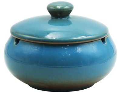 Ashtray with Lids,4.33 Inch Ceramic Cigarette Ash Tray for Smokers,Home Office Decoration (Blue)