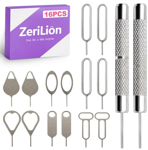 ZeriLion 16 Pack SIM Card Ejector Tool Kit, Phone Tray Opener Pin for Easy Removal, Standard Key for Most Cell Phones, Tablets and Other Mobile Devices