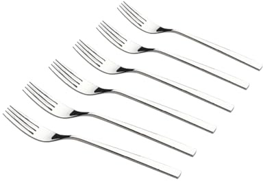QULINART - Juego de 6 tenedores de postre de acero inoxidable 18/10 - Cubiertos elegantes de acero inoxidable para té, café y postre - Lavable en lavavajillas, acabado duradero y brillante - Espejo