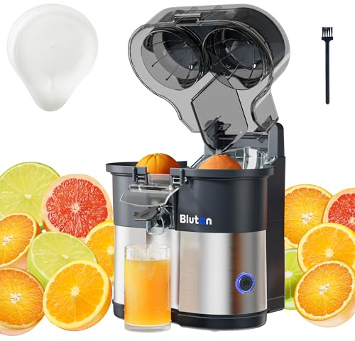 Blutan B Juicy O2 Elektrische Zitruspresse & Orangenpresse – Doppelkegel-Entsafter mit Schneider, vollautomatisch, 100W，13500 U/min, BPA-frei, 380ml, leicht zu reinigen, für Orangen, Zitronen & mehr