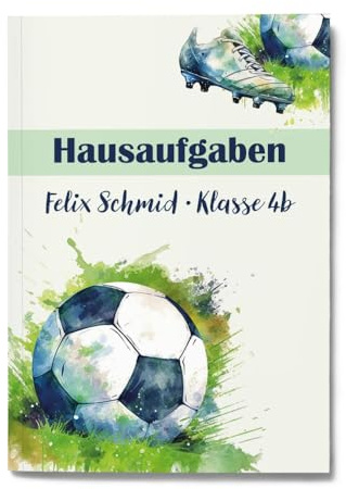 muckki.de Hausaufgabenheft Fußball #4 DIN A5-48 Blatt mit Name und Klasse
