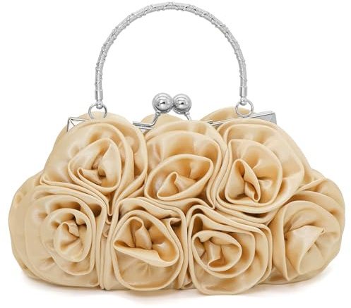 Initlove Satin Flower Clutch Bags for Women Rose Evening Prom Purse Bridal Handbag for Wedding