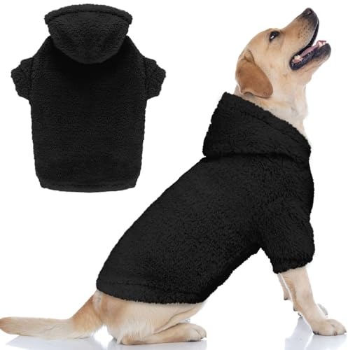 Fuzzy Hundepullover für große Hunde, Haustier-Kapuzenpullover, warm, weich, Kapuzen-Sweatshirt, Hundepullover für extra große Hunde (Schwarz, XXL)