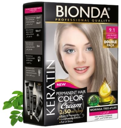 BIONDA Professional Haarfarbe Color Cream 9.1 Aschblond 200ml | Permanente Creme-Coloration in Aschblond mit Keratin & Moringa für bis zu 100 % Grauabdeckung und Glanz