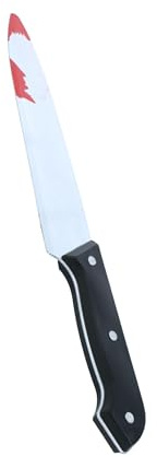 Grunge Wear 30cm Bloody Knife Prop – Fake Halloween Knife with Black Handle Long Plastic Prop - Halloween Zombie Weapon with Fake Blood Splatter Fancy Dress Accessory