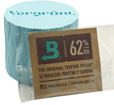 Vergrünt® Fermentierdose x 4mal Boveda für Kräuter | Feuchtigkeitsregulierung 62% | Größe 8 für bis zu 30 g | schützt vor Terpenverlust, Übertrocknung & Schimmel | Humidor Festival Party Unterwegs