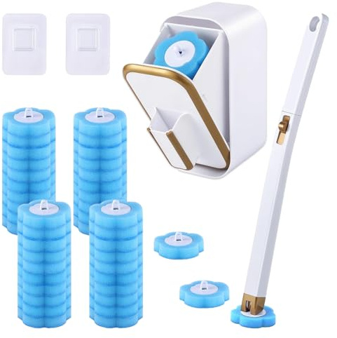 Disposable Toilet Brush Set, 48 Cleaner Refills, Bowl Toilet Brush with Wall Mounted Holder, 360 Degree Cleaning Toilet Cleaning, Suitable for Bathroom and Toilet Cleaning