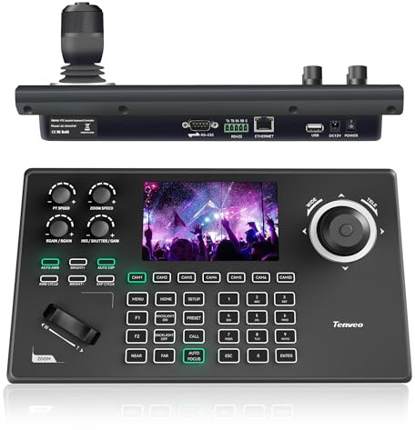 Tenveo NDI PTZ Camera Controller, 5 LCD Screen Preview, 4D Joystick, PoE IP PTZ Controller Keyboard, NDI License Included for Church Live Streaming Broadcasts Events Video Production (KB200MAX)