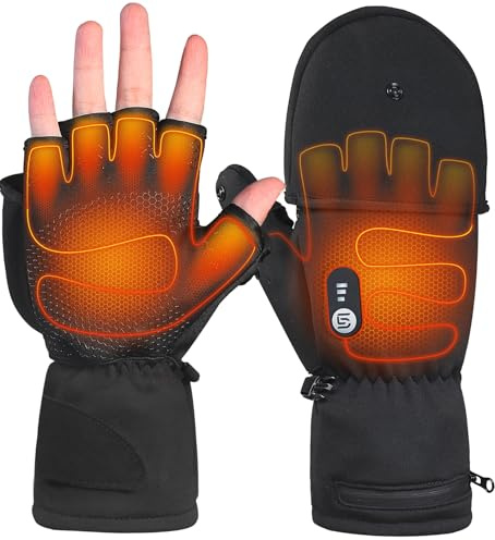 ES Tech Heated Gloves for Men Women Rechargeable with 7.4V 3000mAh Battery Waterproof Fingless Heated Mittens for Winter Work Typing with Light-Off Design