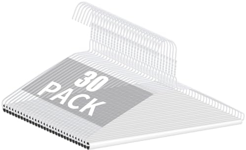 30 Pcs Dry Cleaner Hangers with Tubes - 16 Wire Hangers White Tube with Strong 15 Gauge Wire Bulk for Pants Caped Suit & Strut Home or Dry Cleaners (White)