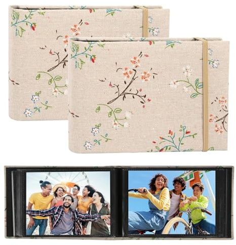 Small Photo Albums 6x4, 2 Pack Slip in Photo Albums Mini Flip Photo Book with Linen Cover, 200 Photos Little Portable Photo Album Memory Book for Wedding Holiday Travel