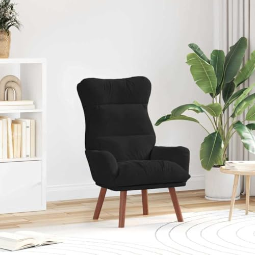 Bucmath Avslappningsstol svart, 69 x 74 x 93 cm, sammetsöverdrag, massiva träben, modern, ergonomisk, för vardagsrum, sovrum, kontor