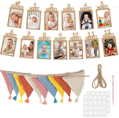 2 stycken ginkettset, vintage kraftpapper, fotoginkett och bomull, flaggirlang, födelsedag, fotogirlang och tyg flaggirlang, perfekt födelsedagsdekoration för barnrum, babyrumsdekoration