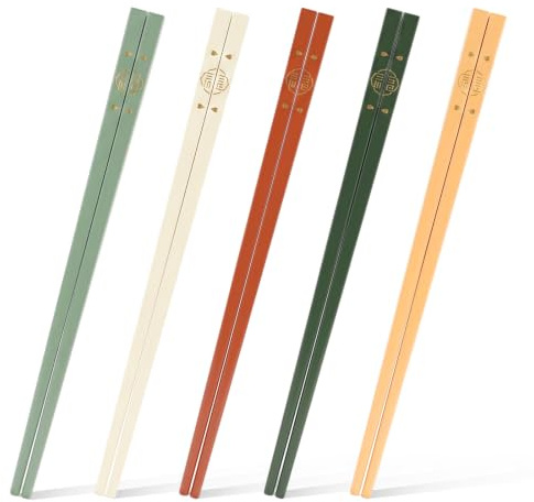 Ziuohaa 5 Pairs Chop Sticks - 9.45 Inch Chinese Chopsticks Reusable | Lightweight Heat Resistant Chopsticks for Sushi Ramen Hot Pot Asian Dining , Cooking Chopsticks