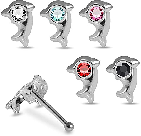 Monster Piercing 5 Stück Pack Crystal Stein Delphin Top 22 Gauge 925 Sterling Silber Nase Knochen Stud Piercing