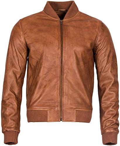 Infinity Leather Männer Bräunen Ziege Wildleder Bomber Varsity Jacke L