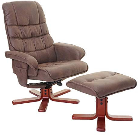 Mendler Relaxsessel HWC-E30, Fernsehsessel Liegesessel TV-Sessel mit Hocker, FSC®-Zertifiziert - Wildlederimitat braun