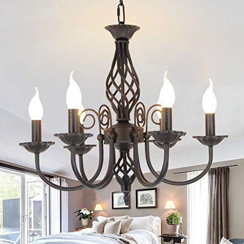 Pendelleuchte Schatten Rustikale Klassische Aristokratische Anhänger Kerze Kronleuchter Landhausstil Im Europäischen Stil Wohnzimmer Einfach Schwarz Metall Restaurant/Chambre/Bureau,Schwarz,6heads